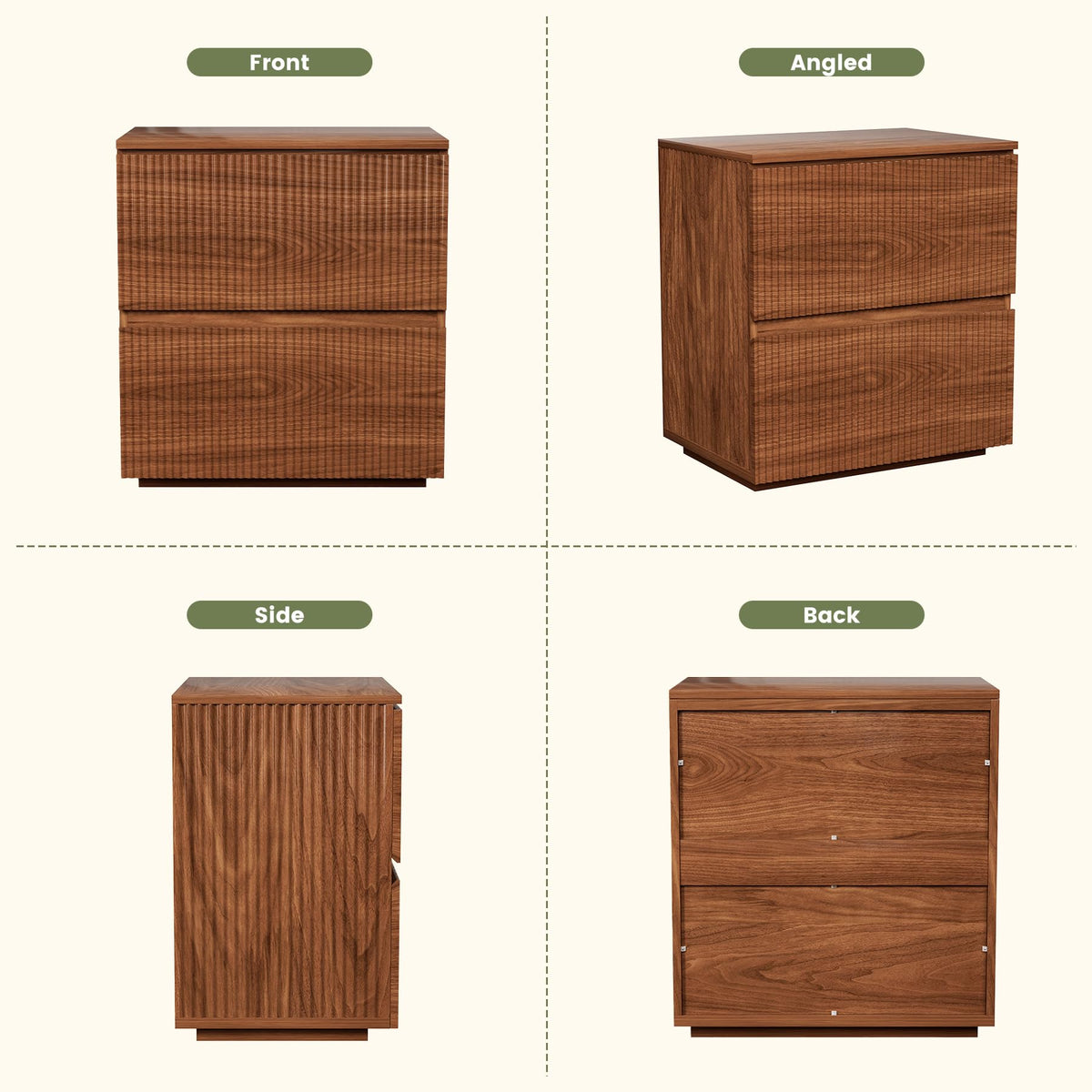 Fluted 2-Drawer Nightstands Set of 2