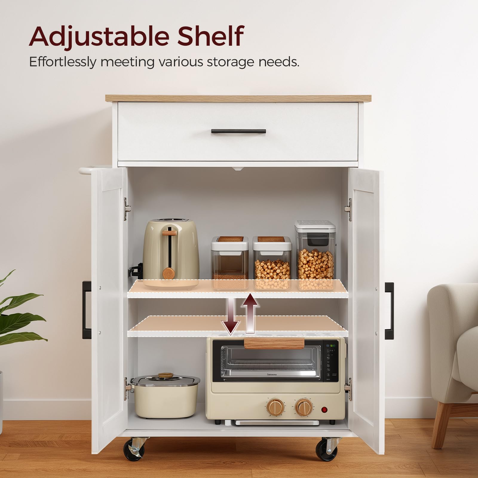 Kitchen Island Cart with Drop Leaf & Folding Countertop