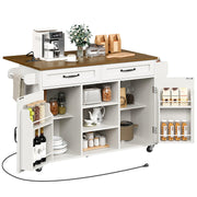 Kitchen Island Cart with Drop Leaf, Power Outlet & Storage