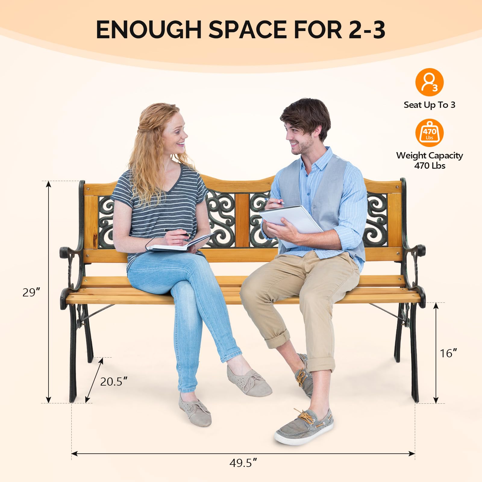 Arched Back Outdoor Bench – Cast Iron & Teak, 3-Seater