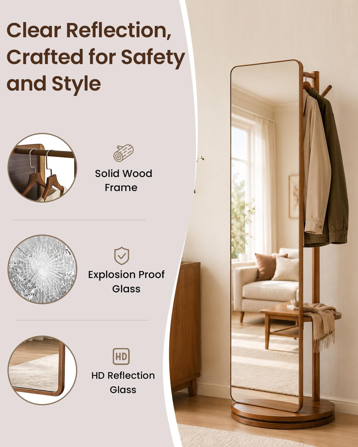 Rotating Full-Length Mirror Coat Rack