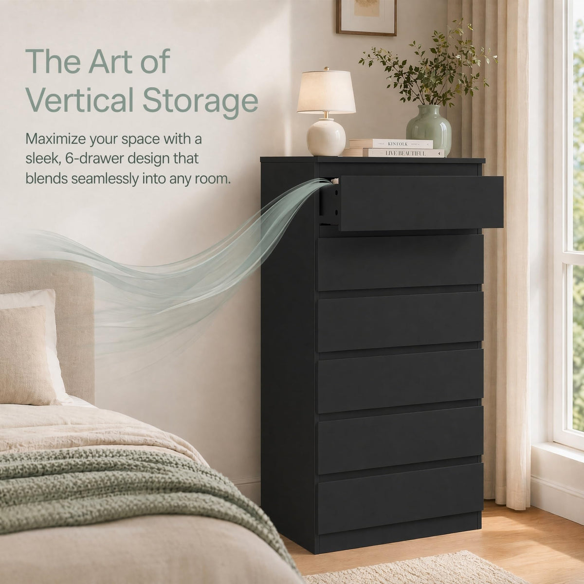 Black 6-Drawer Handleless Dresser