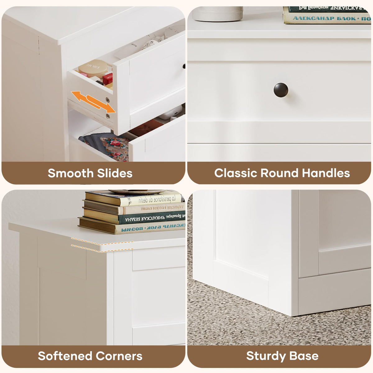 wanan Nightstands Set of 2 with Hidden Drawer, White