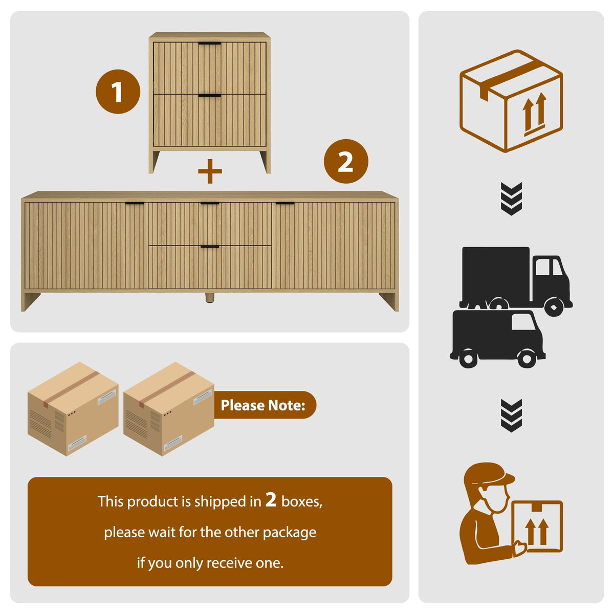 BVIUNTWO Fluted TV Stand for TVs up to 85",Modern TV Console with 4 Drawers,Wood Entertainment Center with Adjustable Shelves & Storage Cabinets for Living Room,Natural Oak