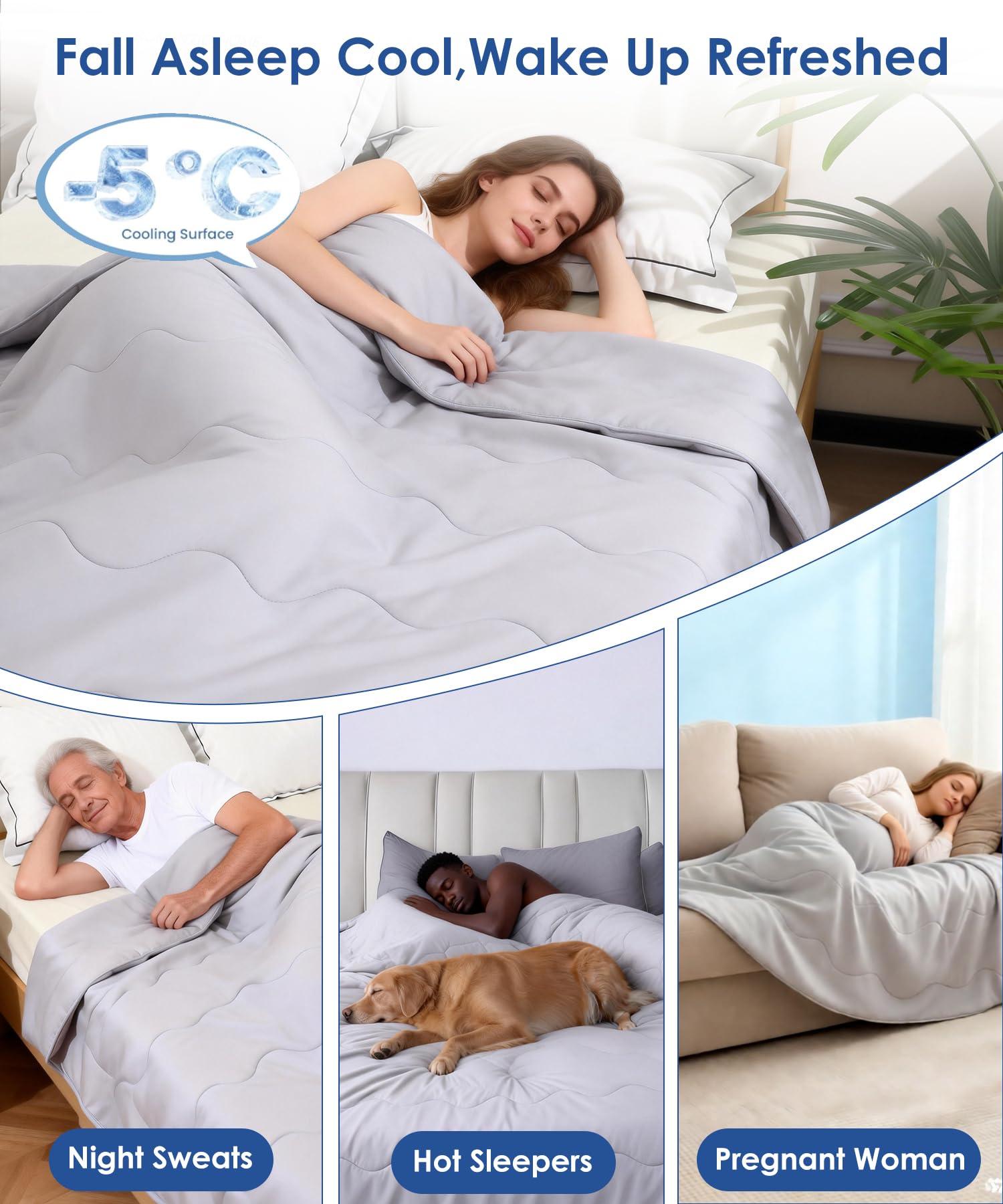 Cooling Blankets for Hot Sleepers King Size/Cal King, Cooling Comforter with Q-Max>0.45 Cooling Fabric, Breathable Soft All-Season Cold Blanket for Night Sweats & Summer, Grey, 106" x90