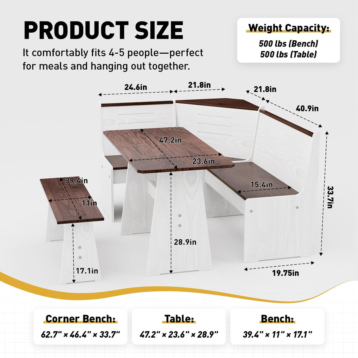 Breakfast Nook Table Set Kitchen - Corner Dining Table Set for 4-6 people