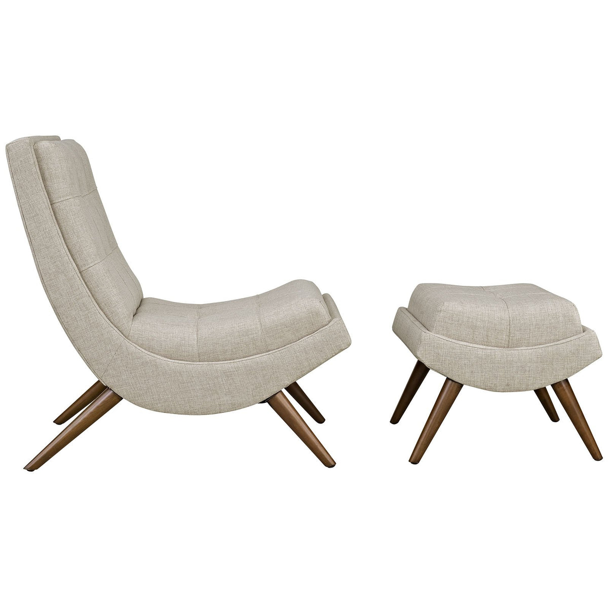 Modway Ramp Fabric Upholstered Lounge and Ottoman 2-Piece Set in Sand