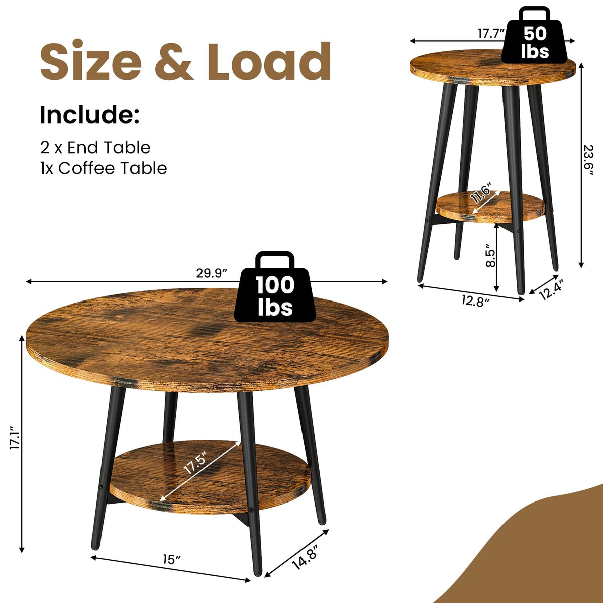 AWQM Coffee Table, Coffee Table Set of 3, Coffee Tables for Living Room