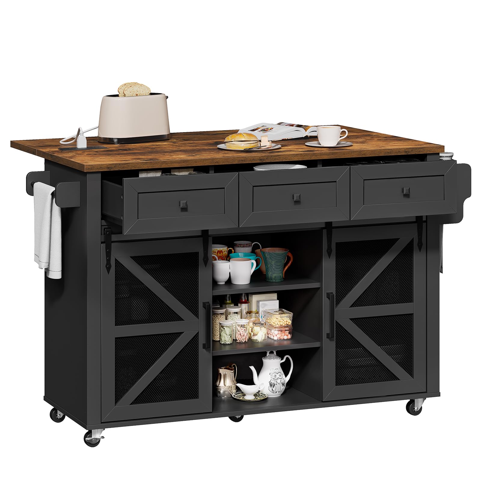 Kitchen Island with Storage & Drop-Leaf