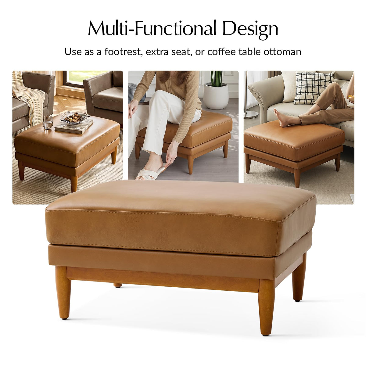 Camel Leather Ottoman