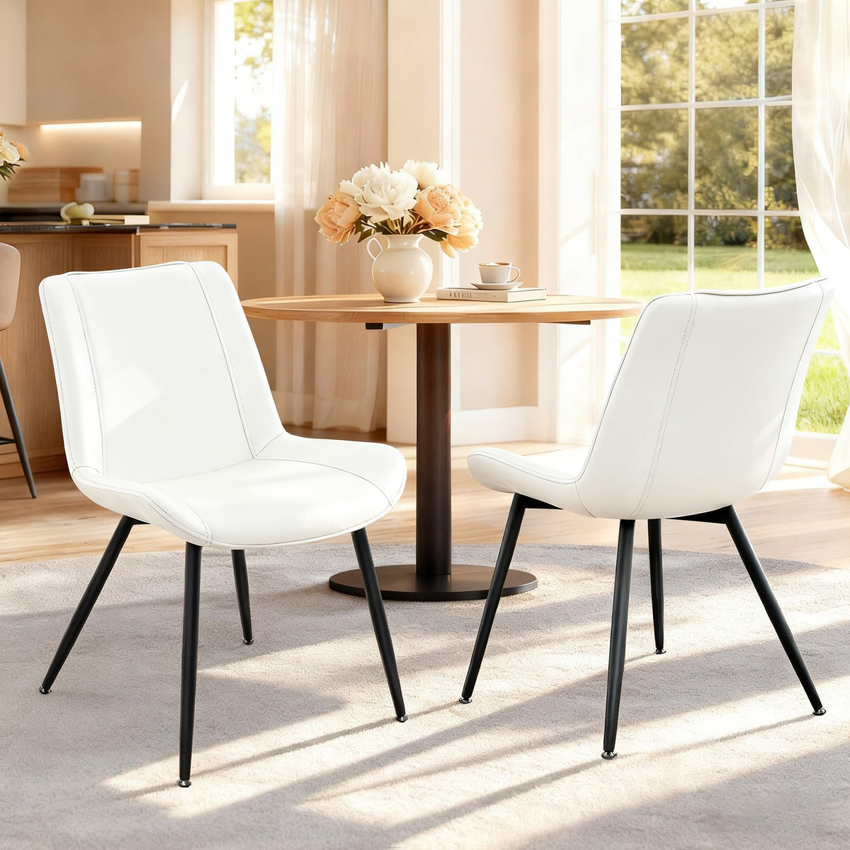 Pearl White Faux Leather Dining Chairs, Set of 2