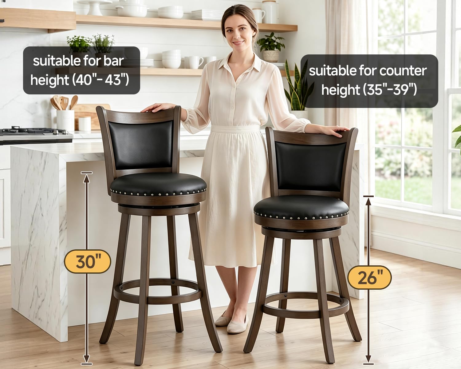 Swivel Bar Stools Set of 4 with Back & Footrest