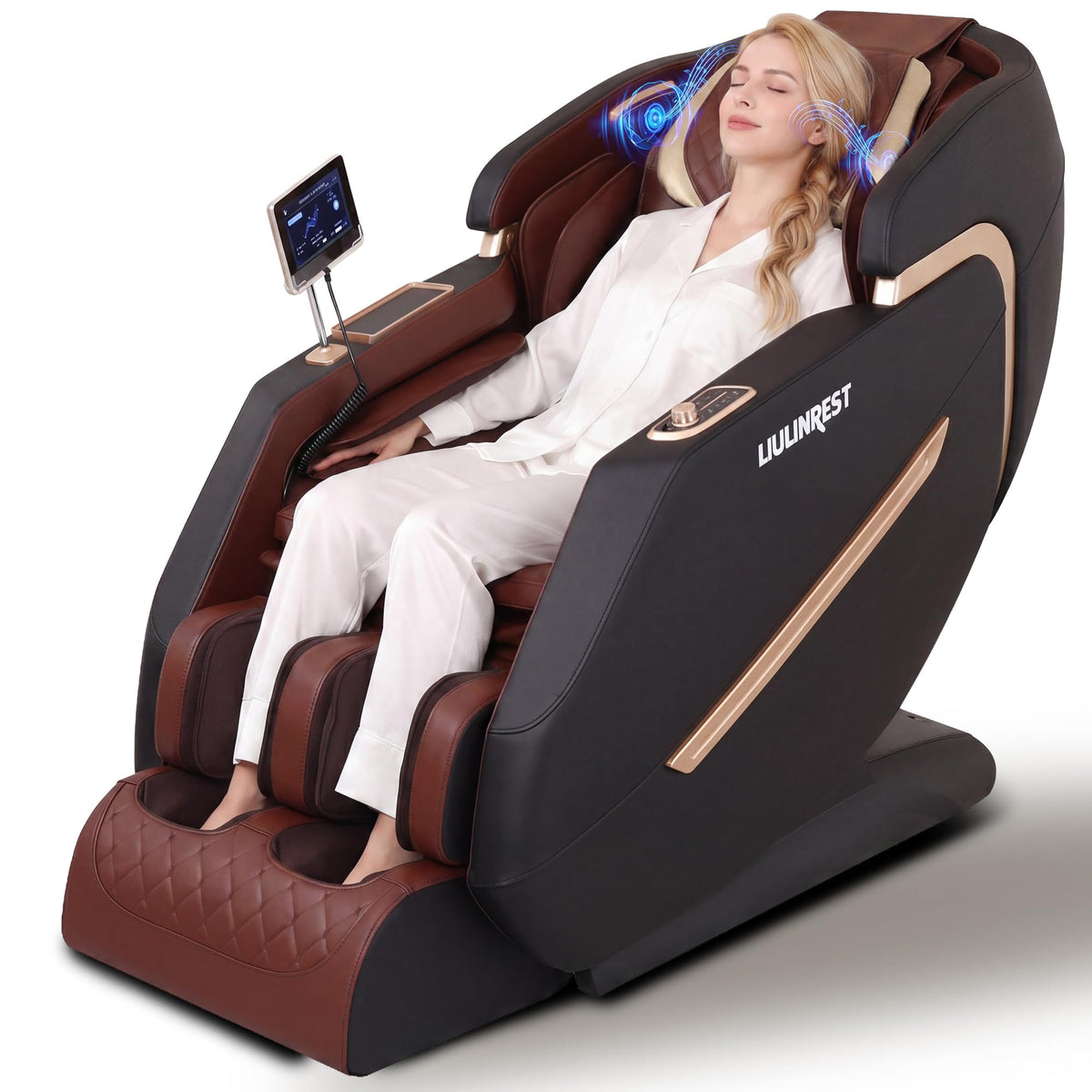 LIULINREST Massage Chair Full Body, 4D Zero Gravity Shiatsu Recliner with Heat, Body Scan, Deep Yoga Stretch, 50" SL-Track, Touch Screen, Airbags for Home, Brown