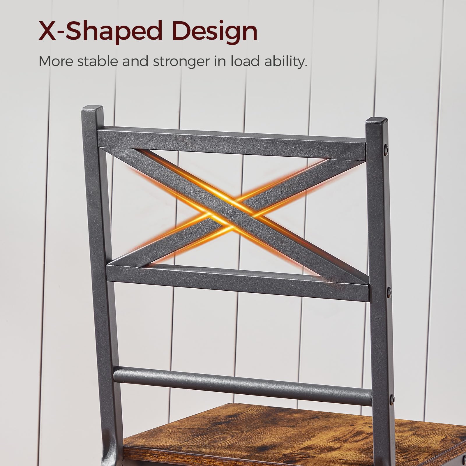 Rustic Dining Chair Set with Metal Frame