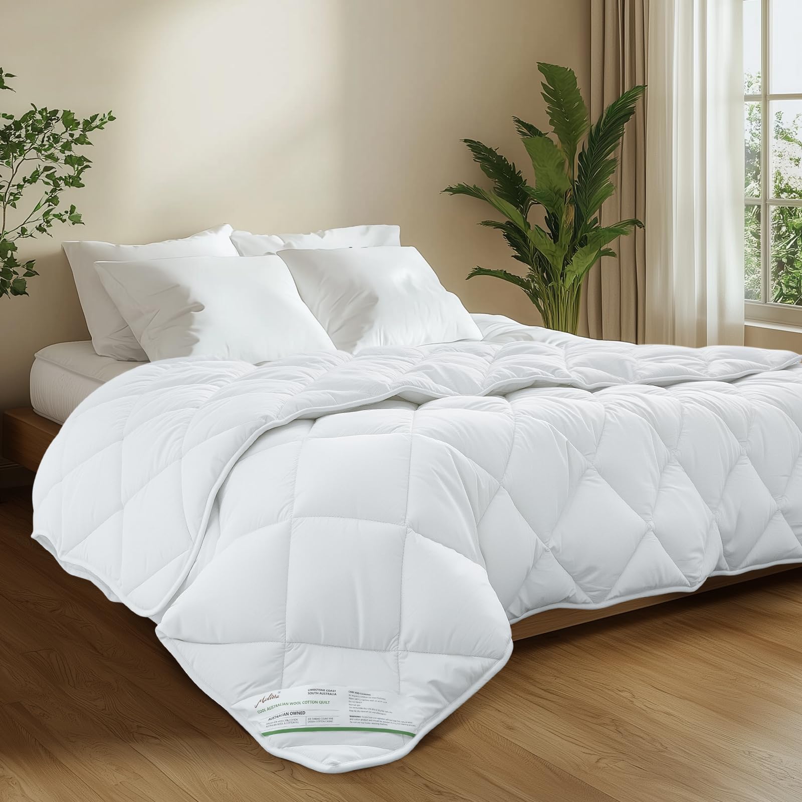 Molithe Duvet Insert 100% Cotton Comforter Shell Winter Heavyweight, Australian Wool Cotton Filling, Noiseless Temperature Regulation Breathable Comfortable Wool Bedding for Luxurious Sleep King