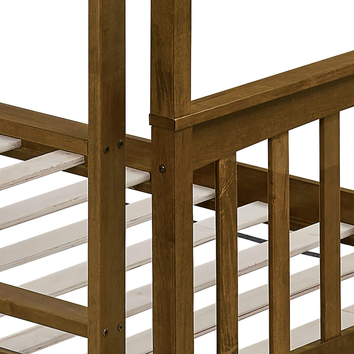HOME DESIGN Ames Twin Over Twin Solid Wood Bunk Bed Frame, Brown