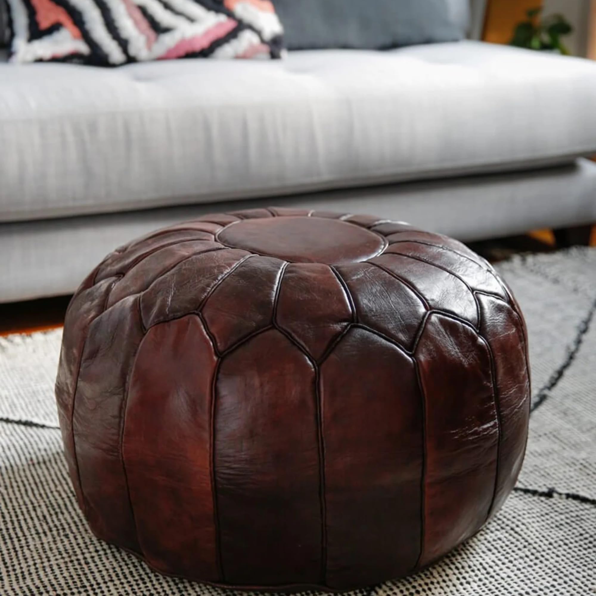 Moroccan Leather Pouf Ottoman