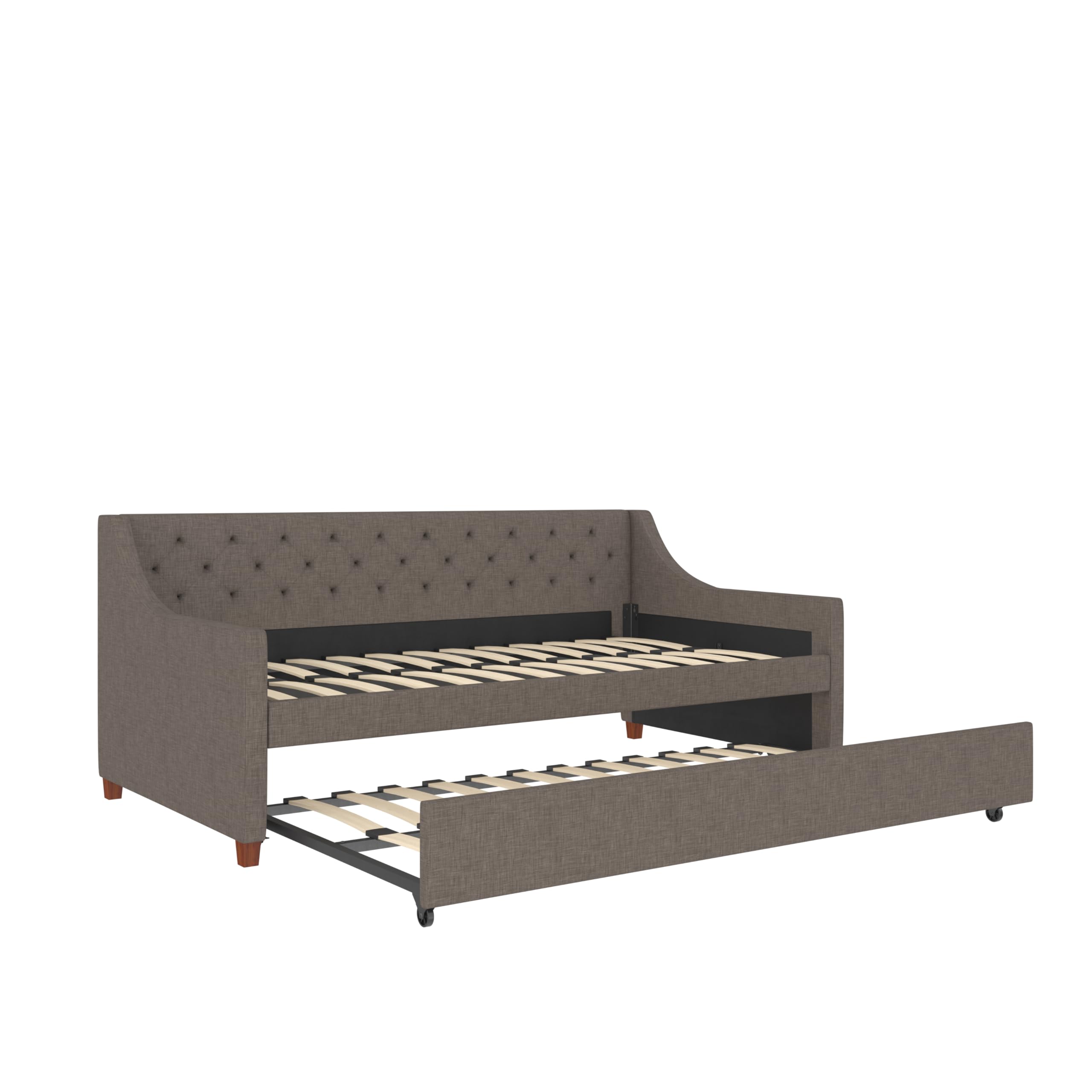 Novogratz Her Majesty Upholstered Daybed and Trundle, Twin over Twin, Grey Linen