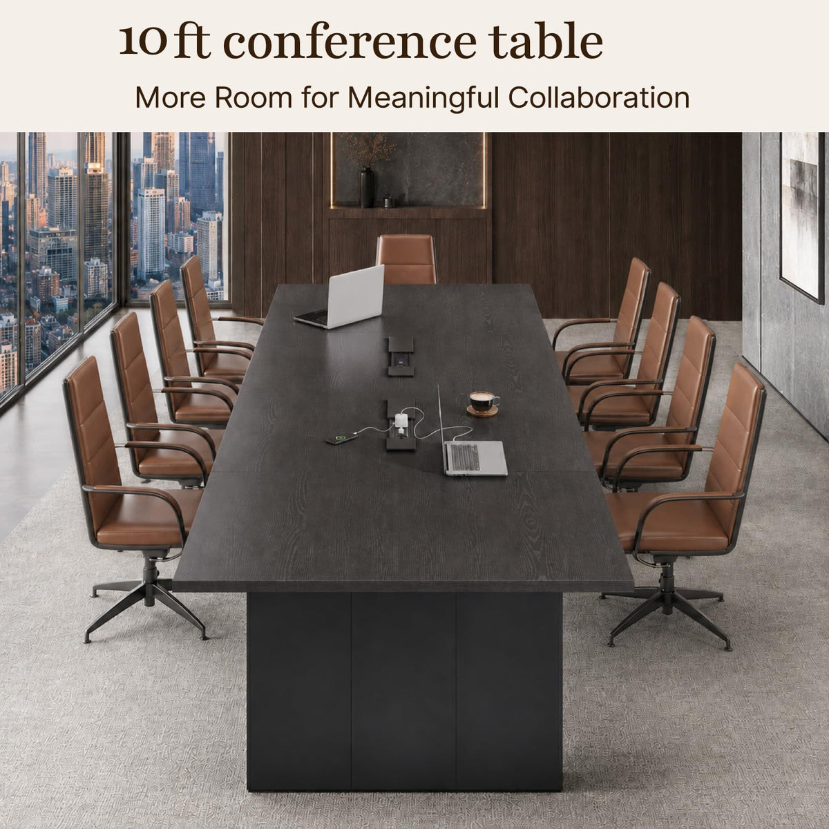 10FT Large Conference Table with Cable Management Boxes for Boardroom
