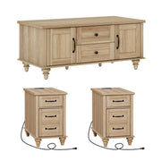 3-Piece Farmhouse Coffee & End Table Set with Charging Station