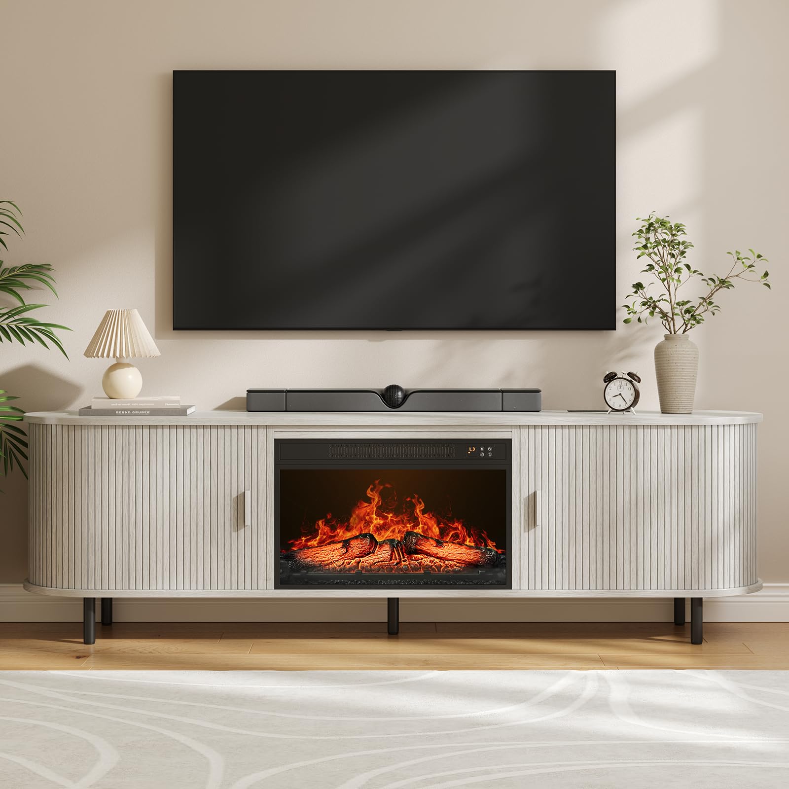 70.8" Fluted Fireplace TV Stand with 23" Electric Fireplace