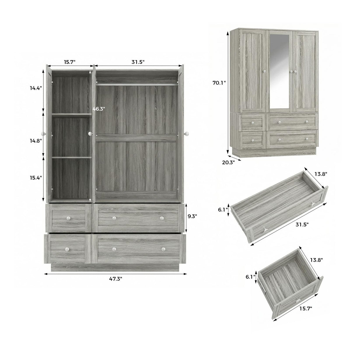 Mirrored Wardrobe with LED Lights
