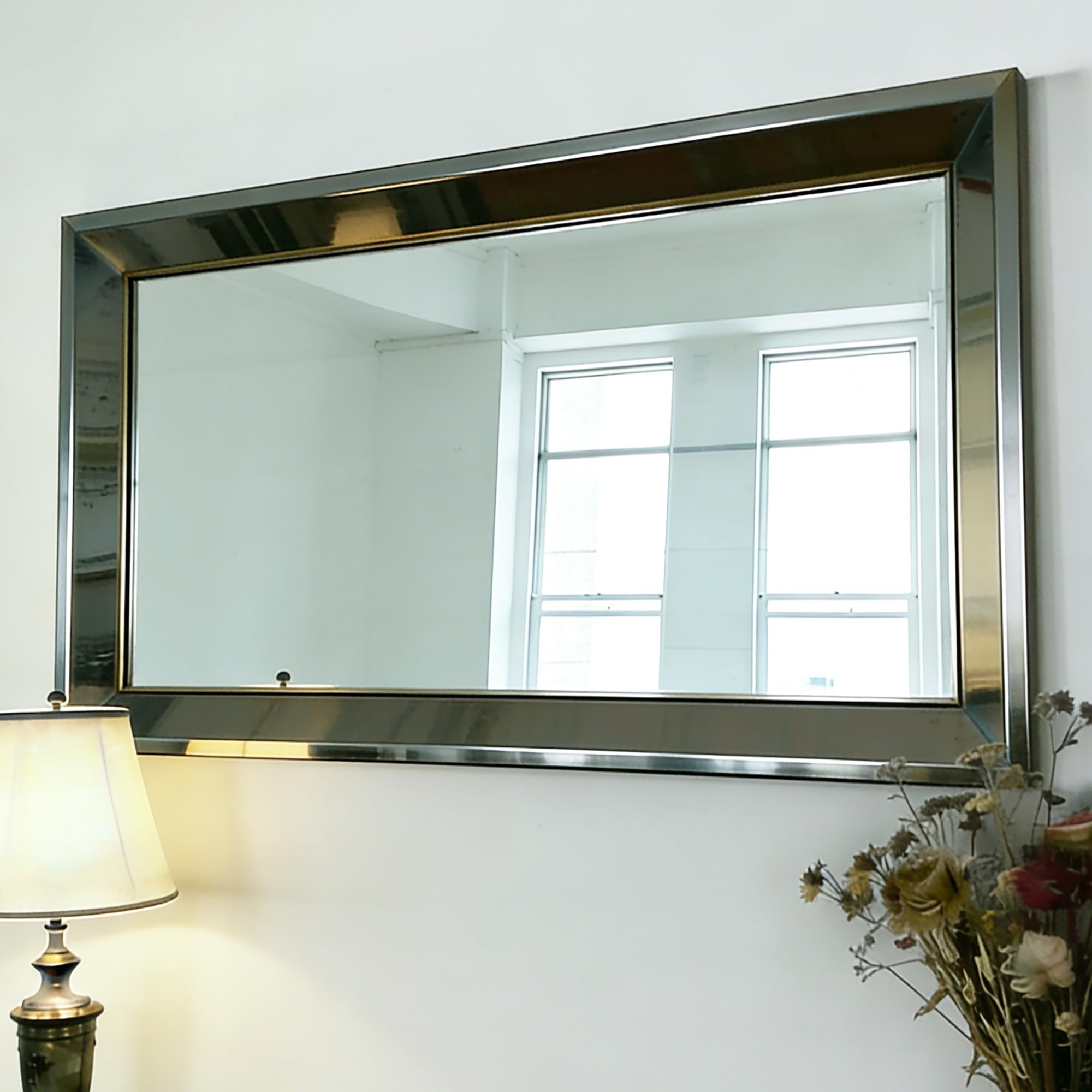 Large Rectangular Wall Mirror with Stainless Steel Frame