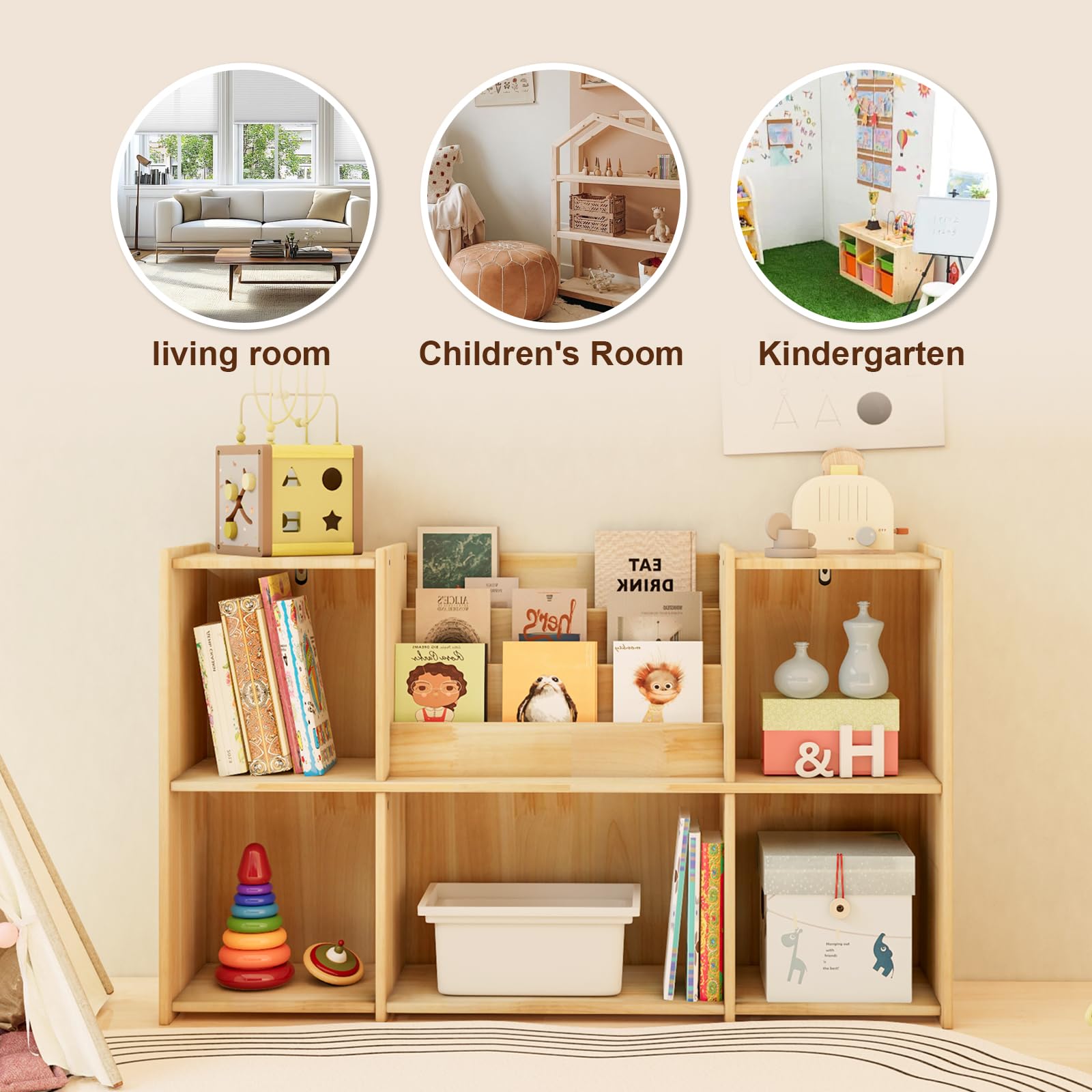 Chyanmoo Wooden Bookshelf, 2 Tier Low Profile Horizontal Bookcase with Storage Organizer, FSC Certified Wood, Space Saving Display Shelf for Living Room, Bedroom, Home Office