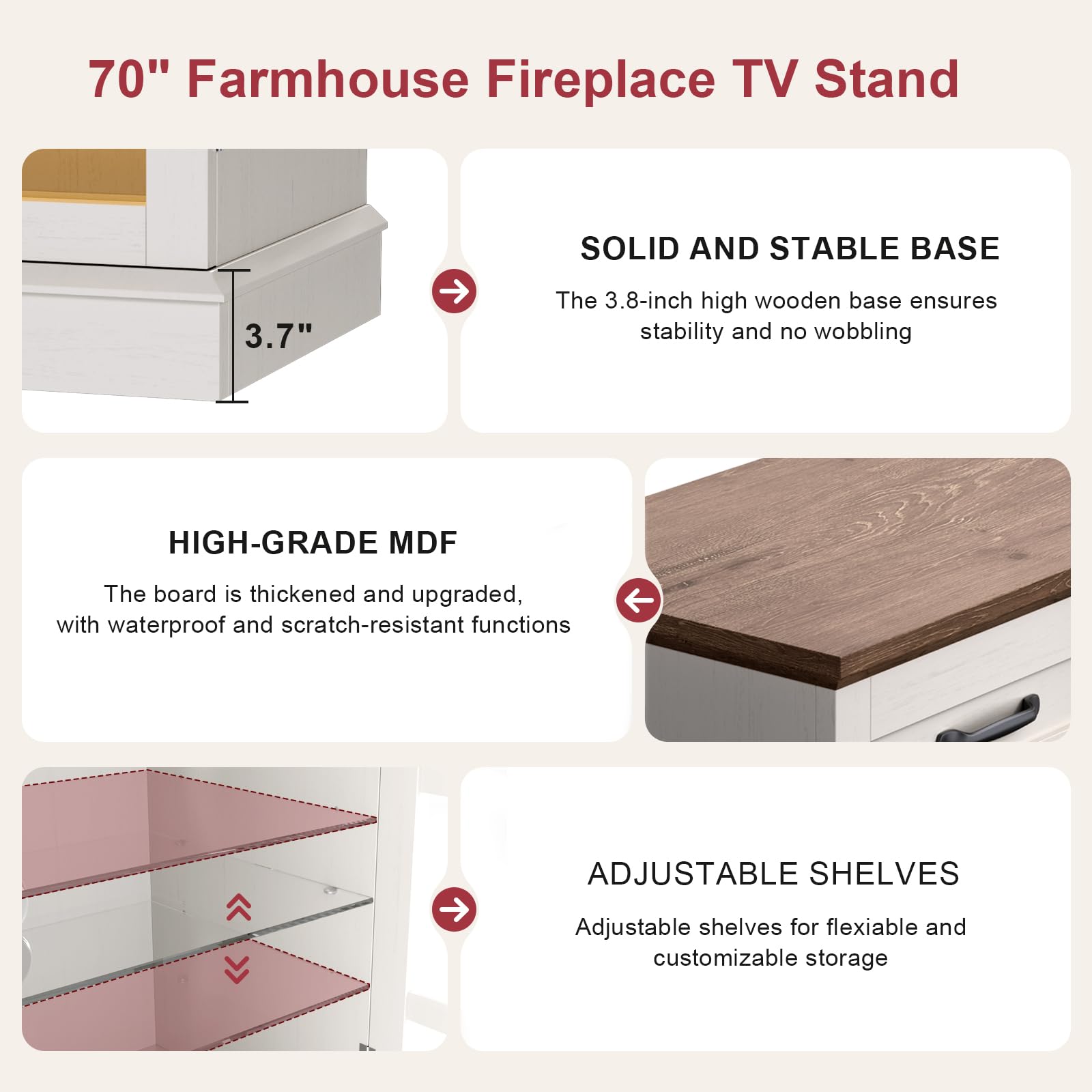 OneBlis 80" TV Stand with 36" Electric Fireplace, Entertainment Center Console Table for TV up to 90'', Fireplace TV Stand with Open Storage Shelves and Glass Door for Living Room, White