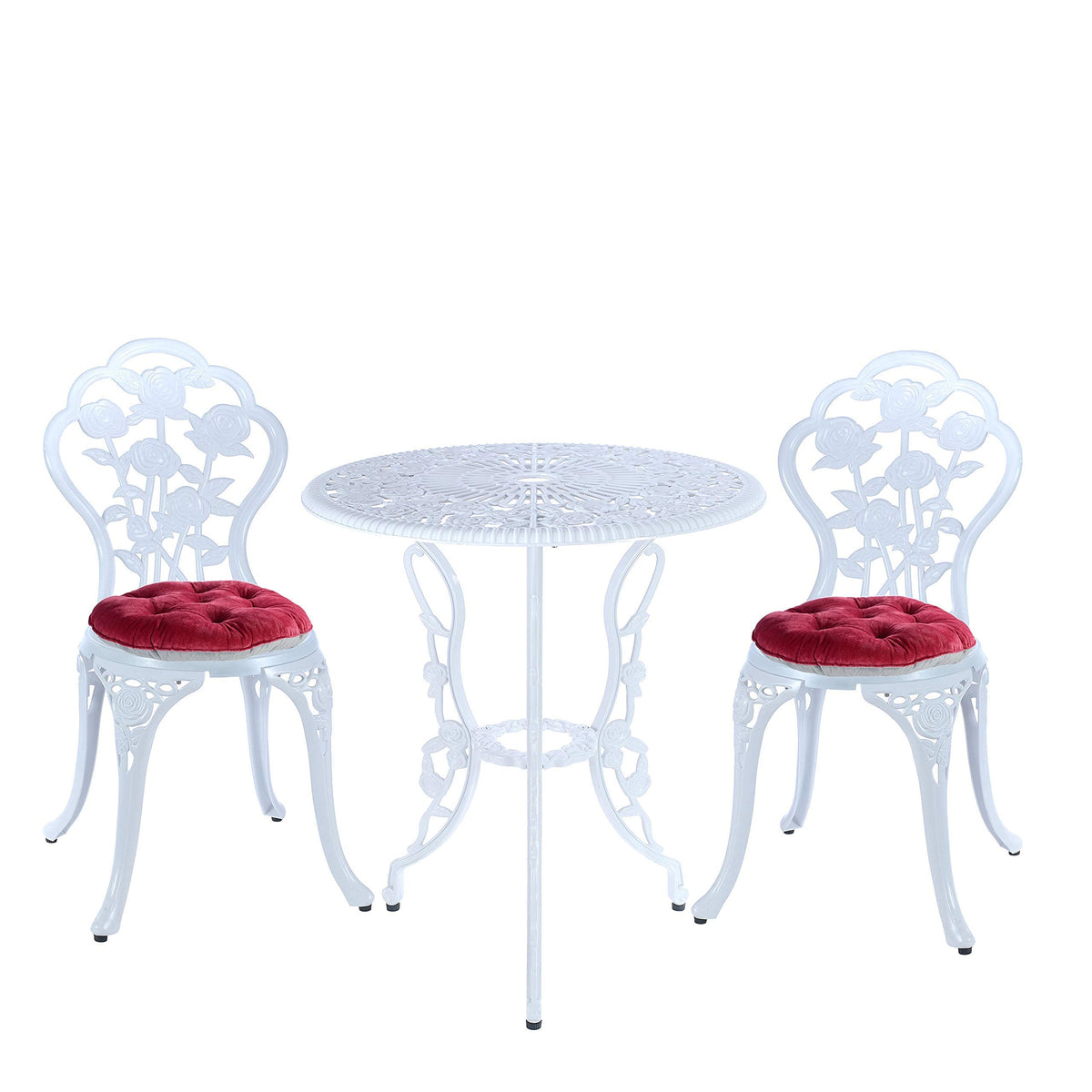 Mandolin White Rose Cast Aluminum 5 Piece Patio Dining Bistro Set