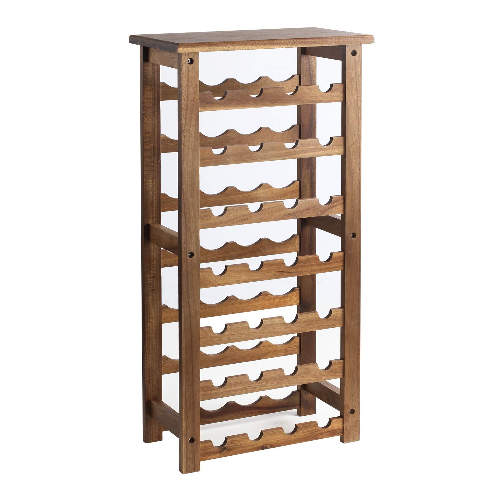 Everous Wine Rack Wood Floor Standing 28 Bottles - 7 Tier Wooden Wine Holder Storage Organizer for Kitchen, Pantry, Wine Cellar, Bar - Freestanding Display Rack Natural Acacia - Sustainable Home Decor