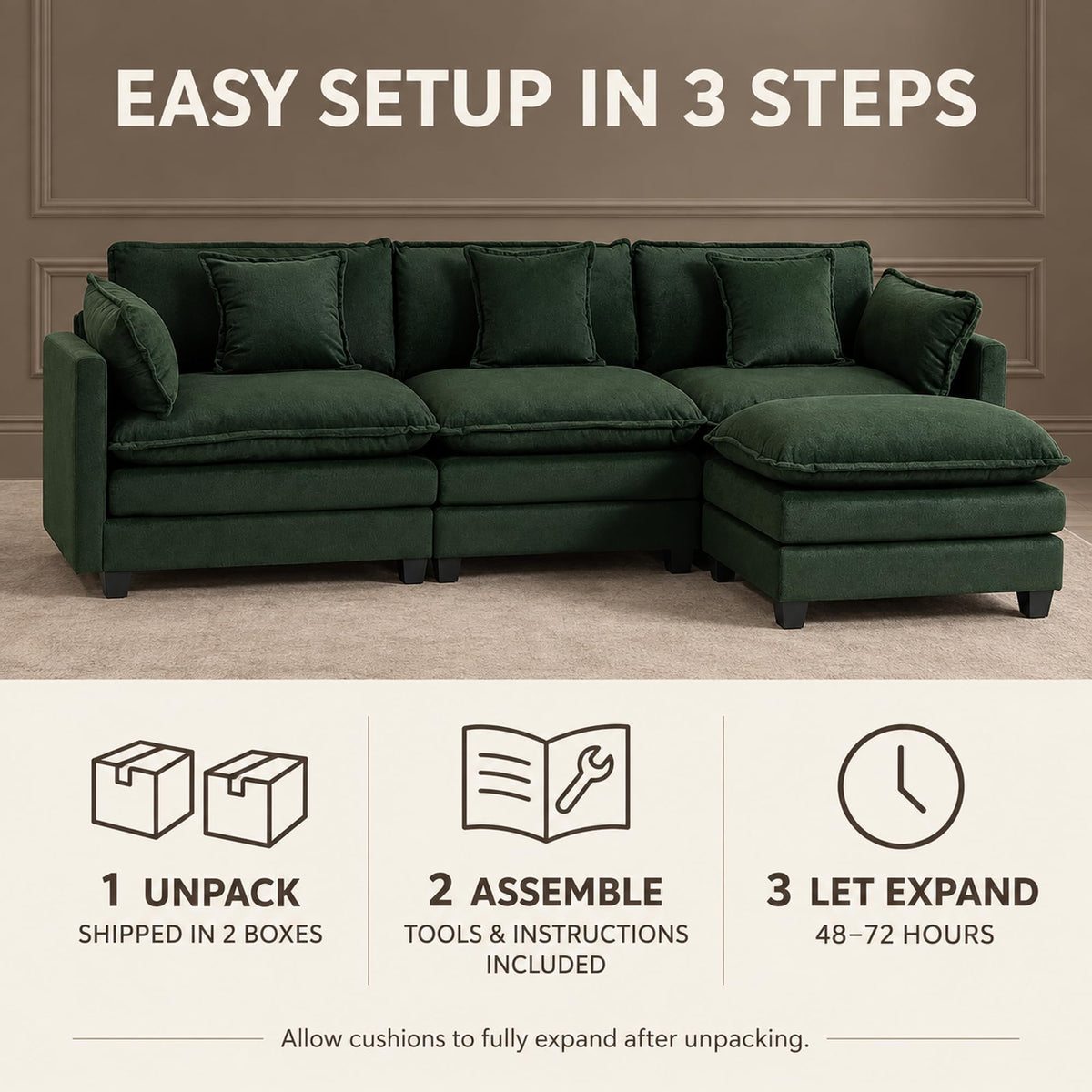 Chenille Sofa with Ottoman