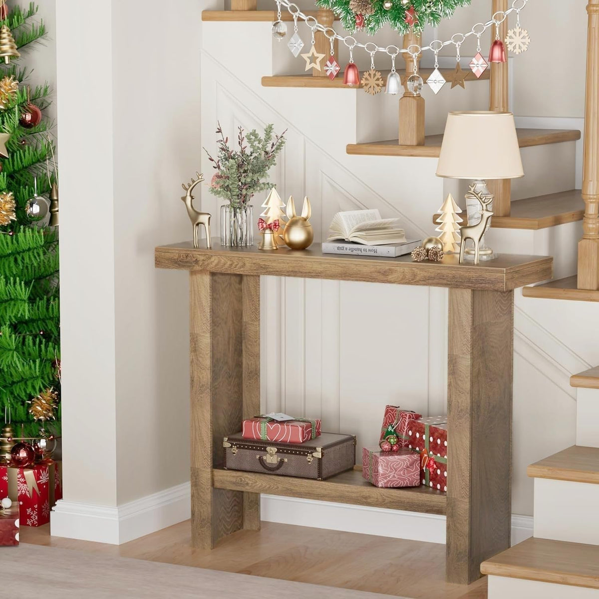 Farmhouse Wood Entryway Table Narrow Console Tables with Storage