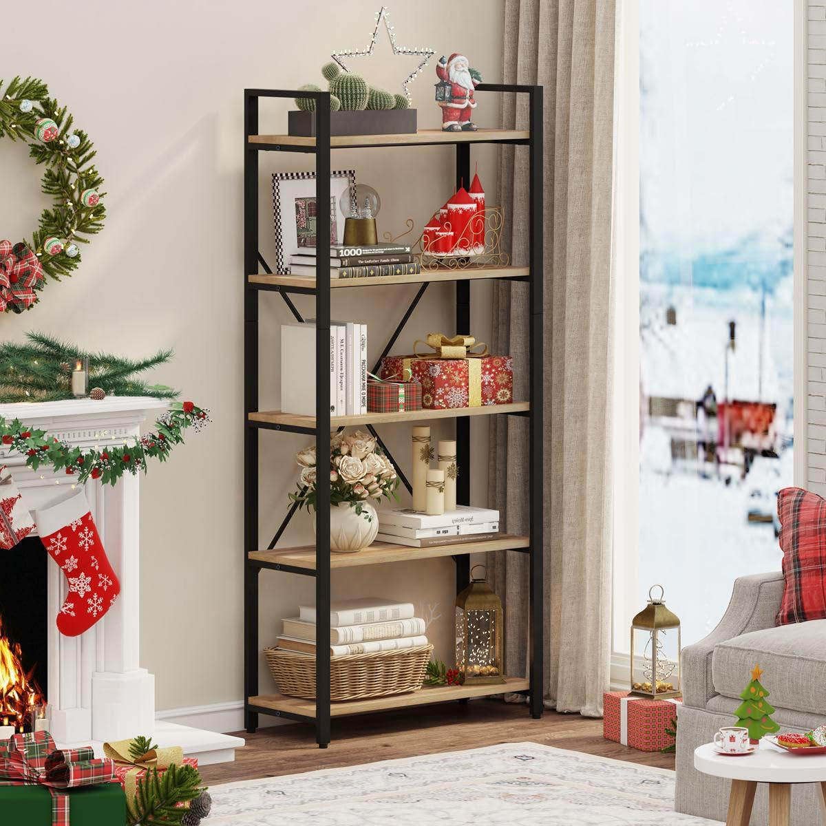 5-Tier Industrial Bookshelf with Metal Frame