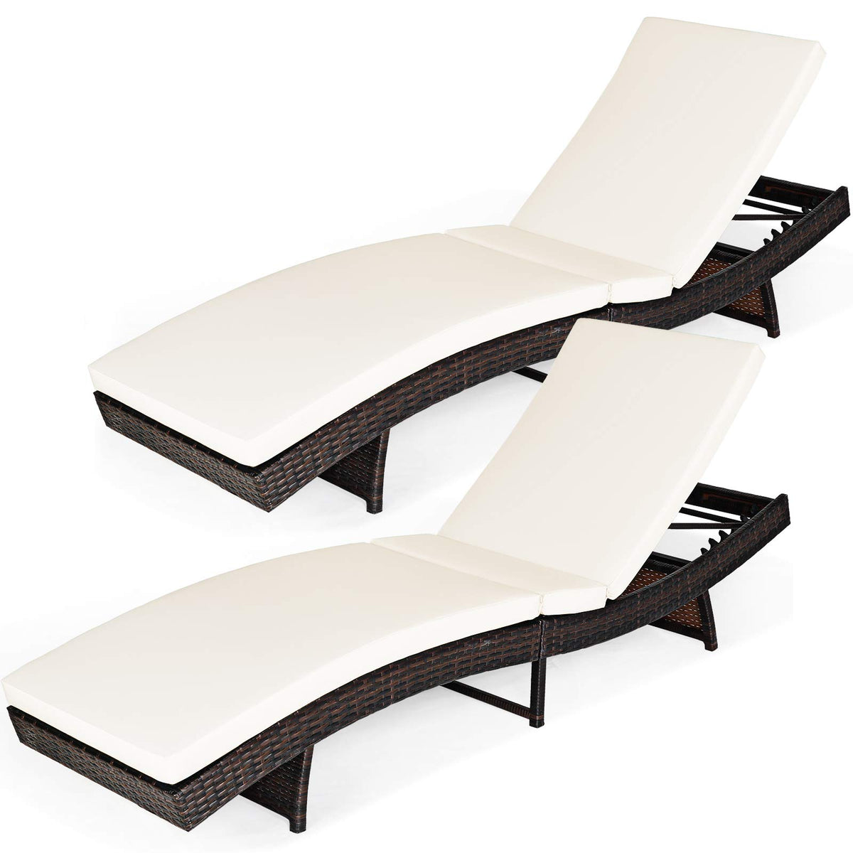COSTWAY Patio PE Rattan Lounge Chairs, Folding Outdoor Chaise Lounge