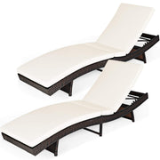 COSTWAY Patio PE Rattan Lounge Chairs, Folding Outdoor Chaise Lounge