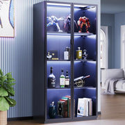 Rumetol Display Cabinet with Glass Doors, 4-Tier Curio Cabinet with 3 Color Lights,Glass Display Case for Collectibles with Adjustable Shelves-Toys,Books,Figures,Exhibit(63" Black)