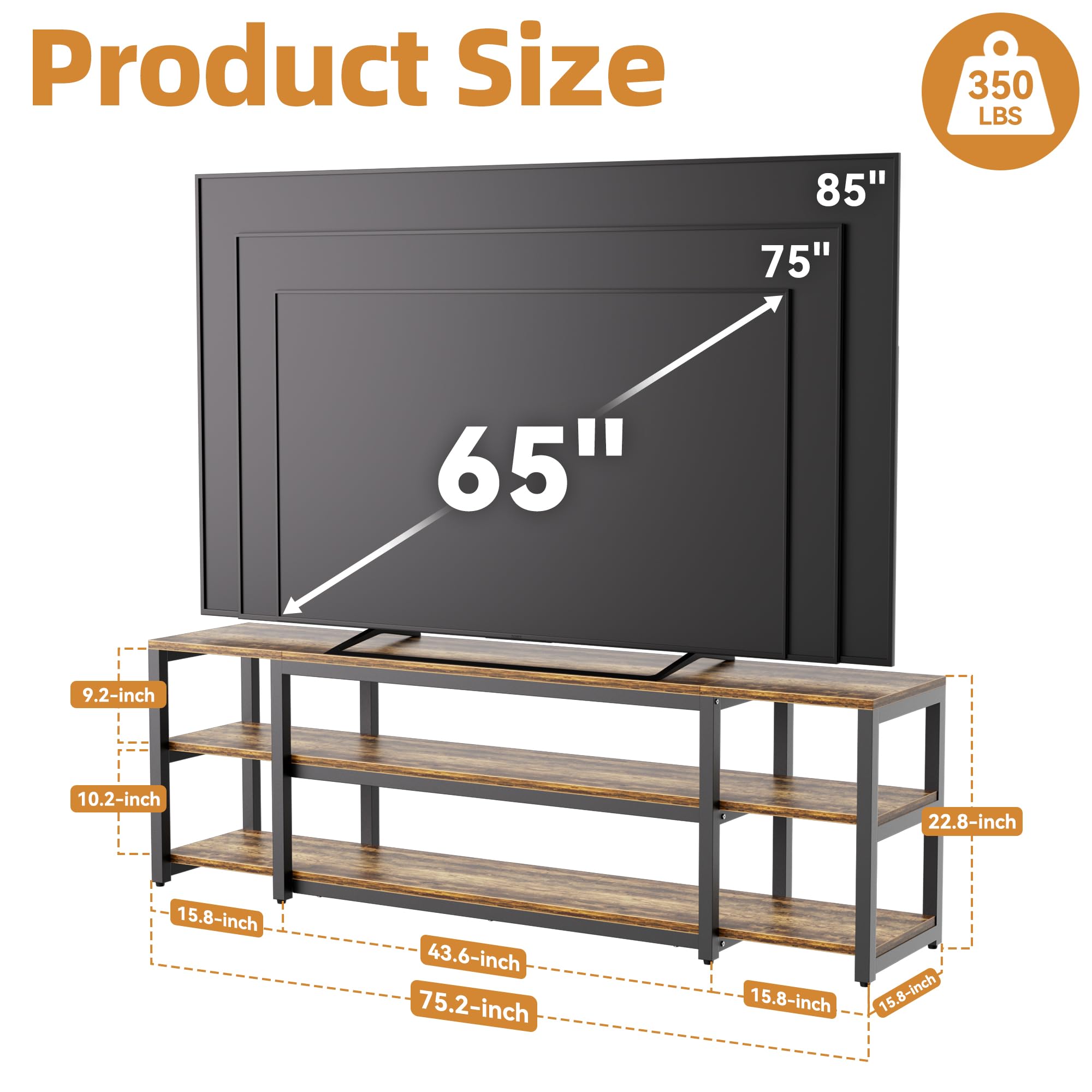 75.2" 3-Tier TV Stand for Up to 85" TVs