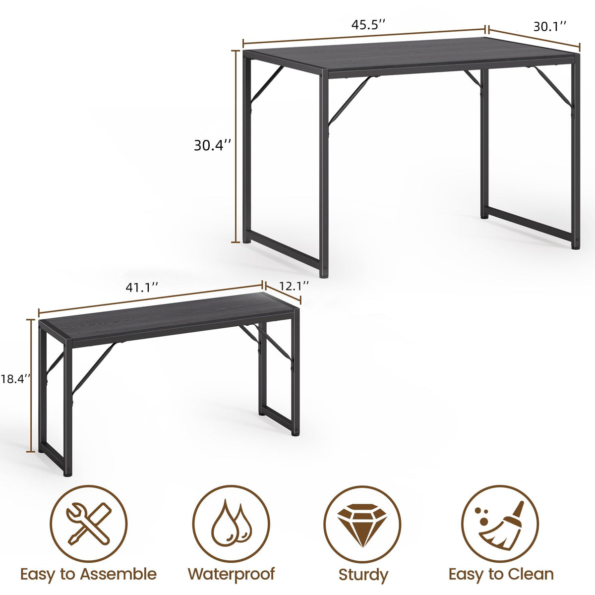 Bealife Dining Table Set for 4 with Metal Frame and MDF Board - Black