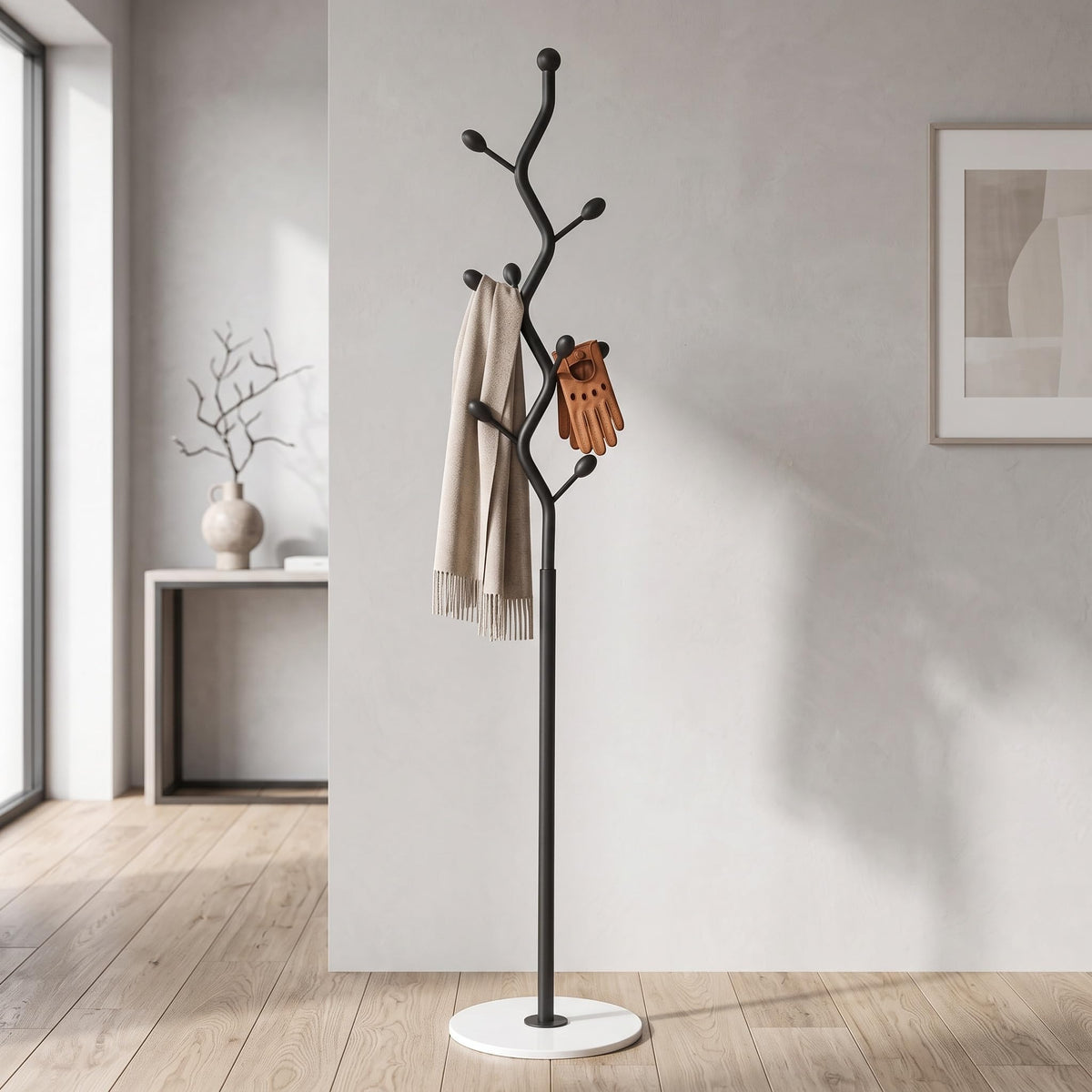 9-Hook Coat Rack with Marble Base