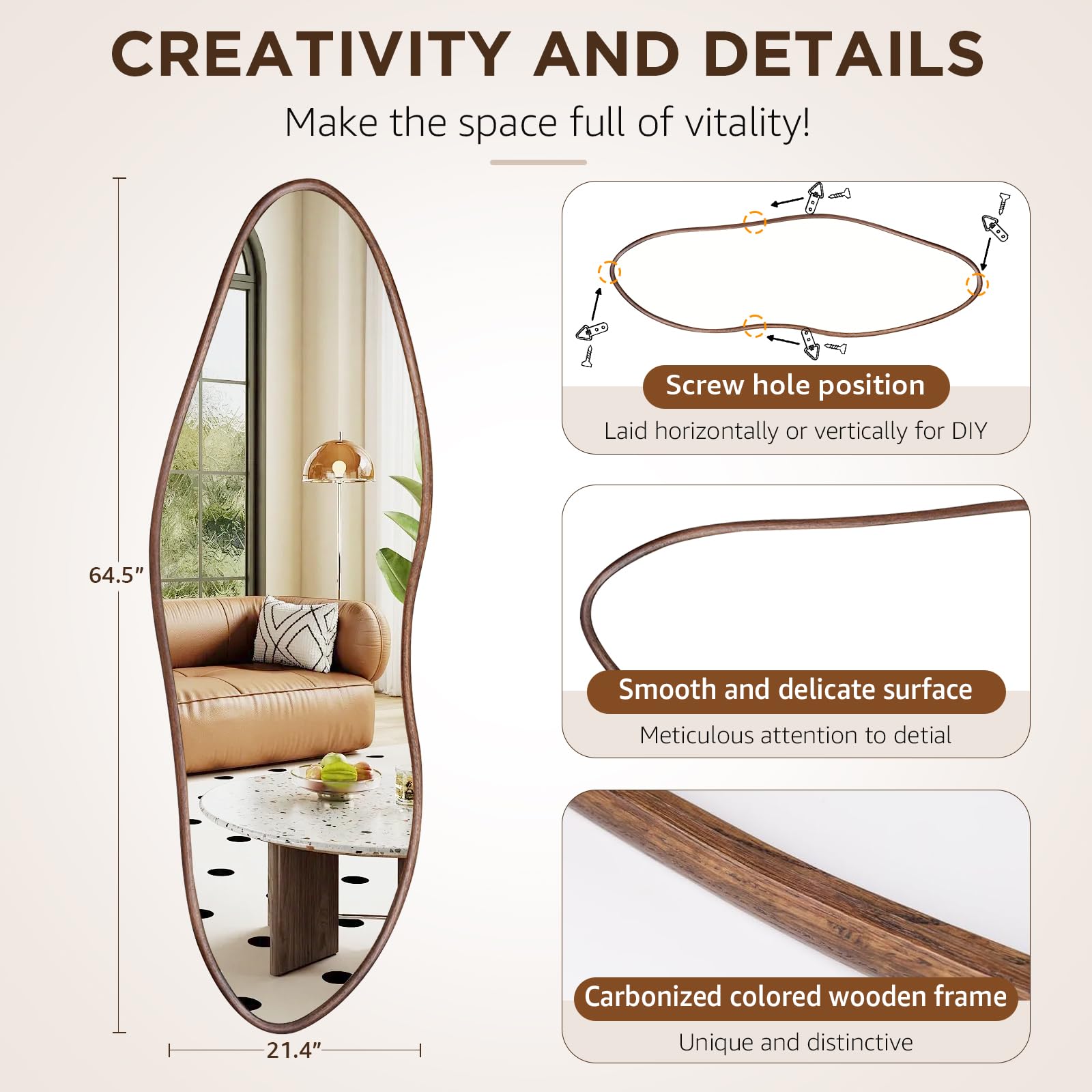 Cloud-Shaped Full Length Floor Mirror with Oak Frame