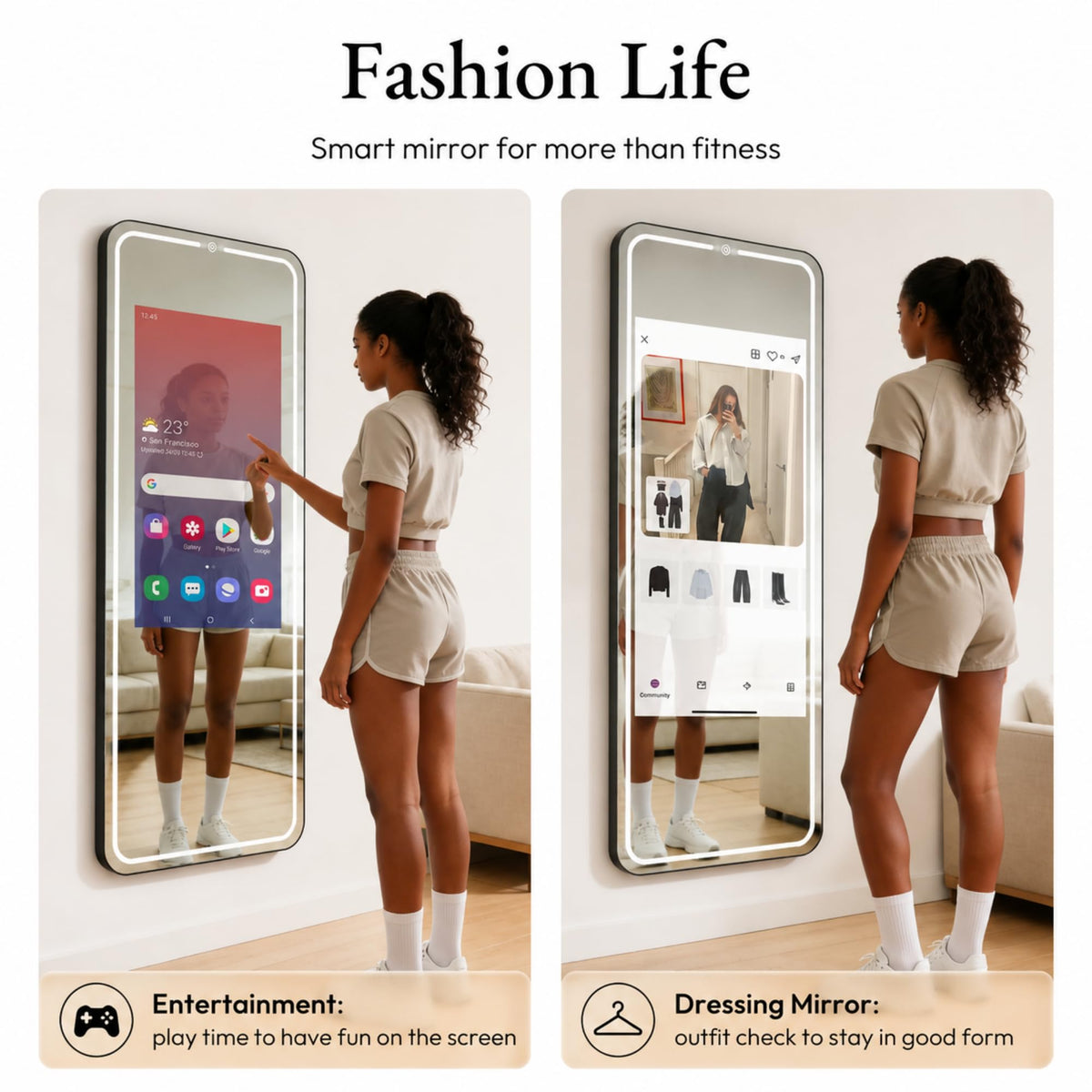 Smart Gym Mirror with 32 Inch FHD Touchscreen, Full-Length Fitness Mirror