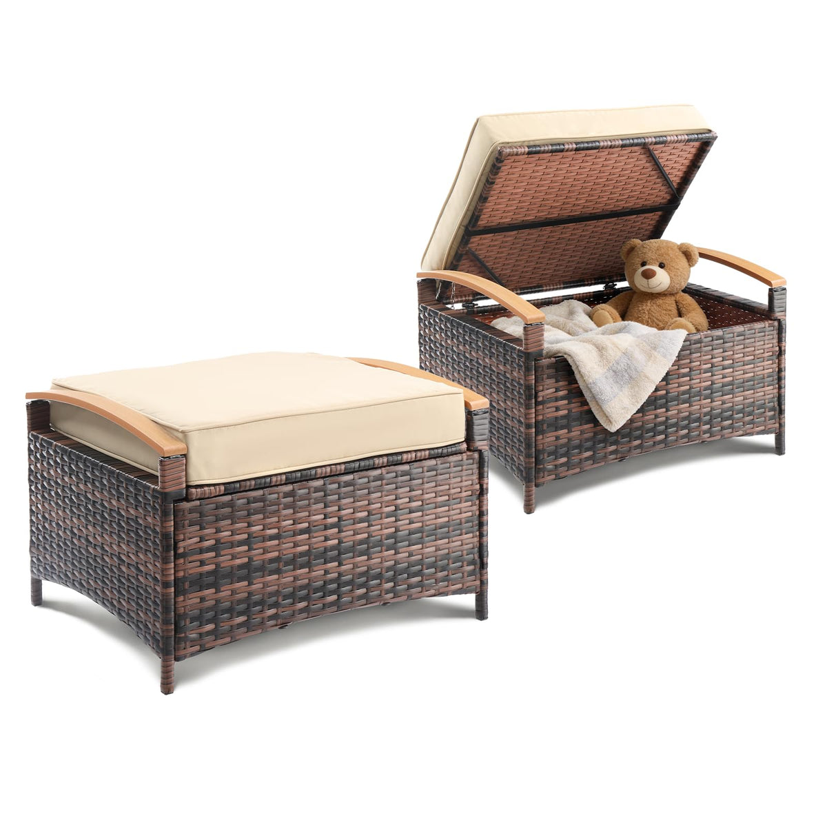 Rattan Storage Ottoman Set