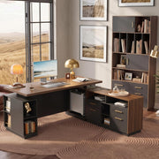 ModernMate 71" L Shaped Standing Desk & 73.3" Tall Bookcase Cabinet Set