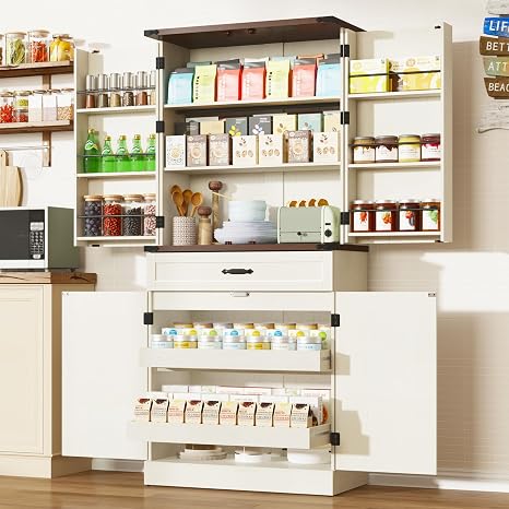 71" Tall Farmhouse Kitchen Pantry Cabinet with 3 Drawers & 6 Barn Doors