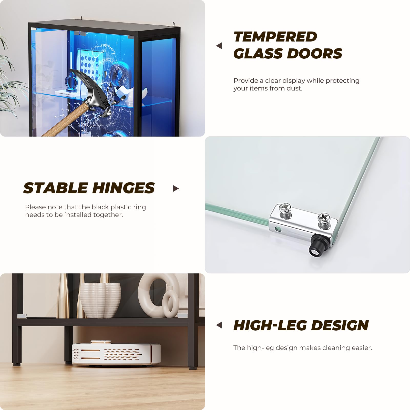 Glass Display Cabinet with LED Lights & Motion Sensor