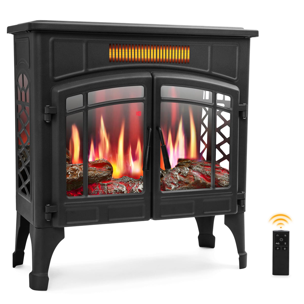 RealSmart Electric Fireplace Heater, 25“ Freestanding Stove Heater with 3D Realistic Flame Effect, Fireplace Stove Overheat Safety Protection for Indoor Use Bedroom,750W 1500W Retro Black