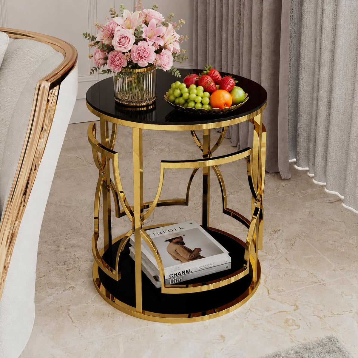 Glass Side Table with Gold Frame