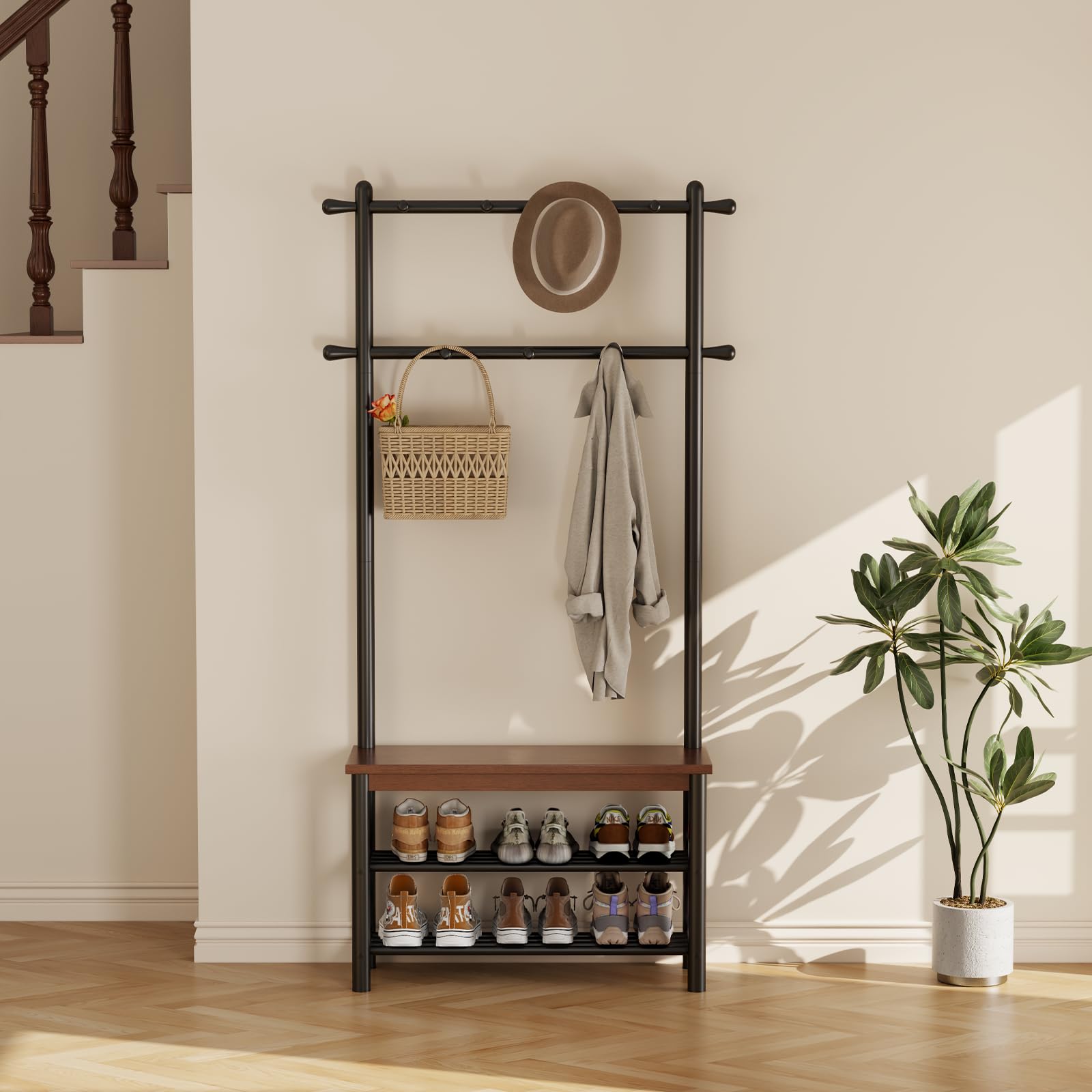 3-in-1 Entryway Hall Tree with Bench & Coat Rack