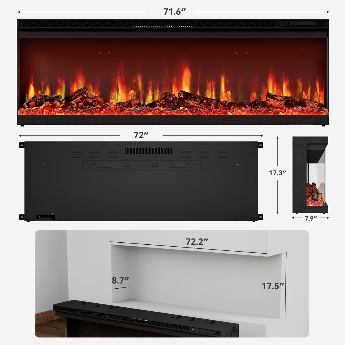 3-Sided Smart Electric Fireplace
